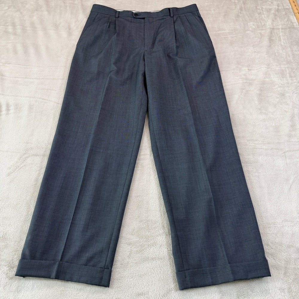 Zanella Mens 36x30 Gray Wool Triple Pleated Cuffed Dress Pants Made in Italy EUC